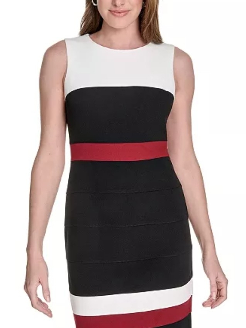 Tommy Hilfiger Black, White & Red Sleeveless Midi Sheath Dress